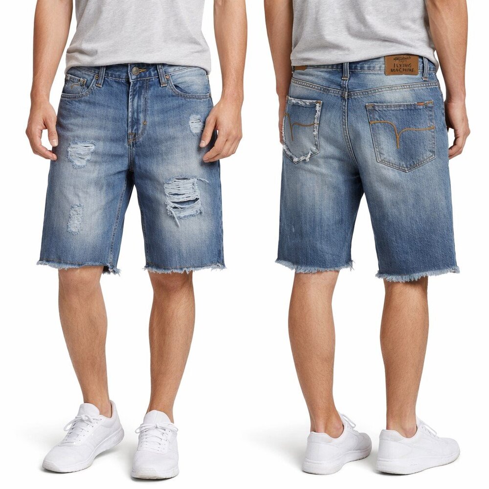 Flying Machine Distressed Denim Shorts Medium Wash Y2K Streetwear Mens 30